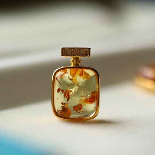 Perfume Bottle-Shaped Amber Pendant Necklace