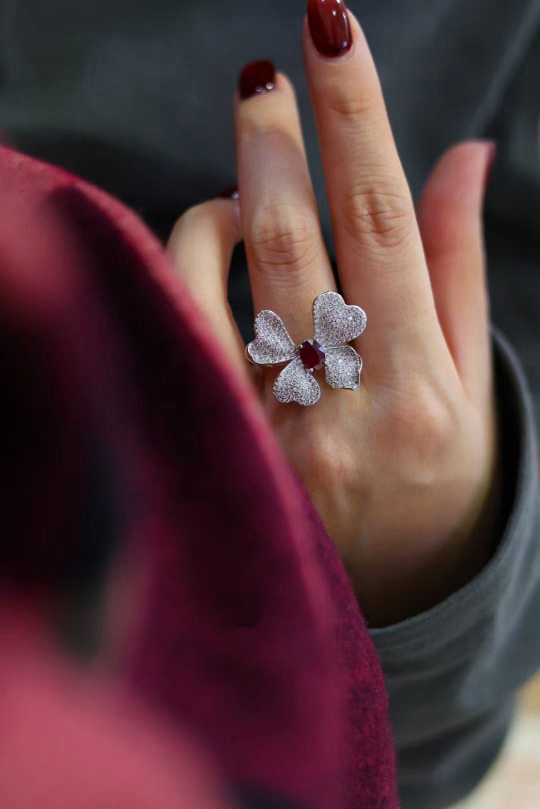 Elegant Ruby Floral Ring