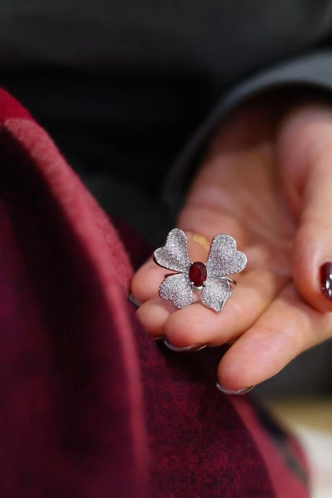 Elegant Ruby Floral Ring