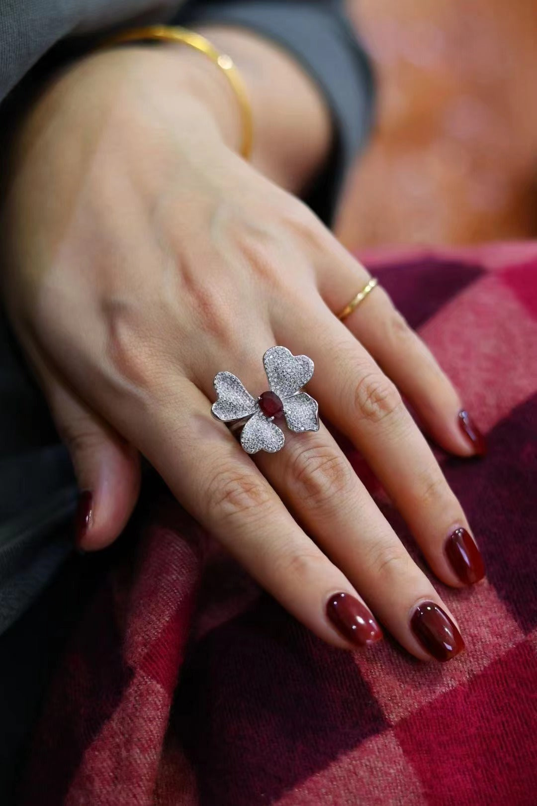 Elegant Ruby Floral Ring