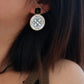 White Shell & Tang Tower Black Agate Stud Earrings