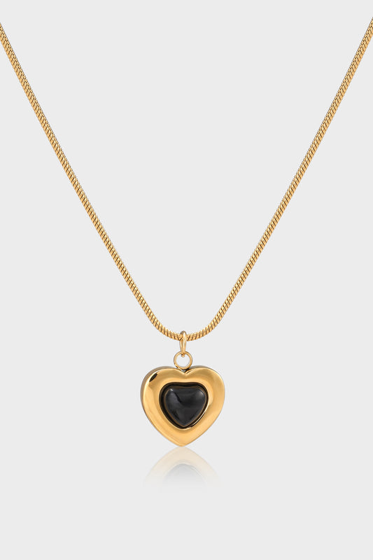 Heart Charm Black Agate Necklace